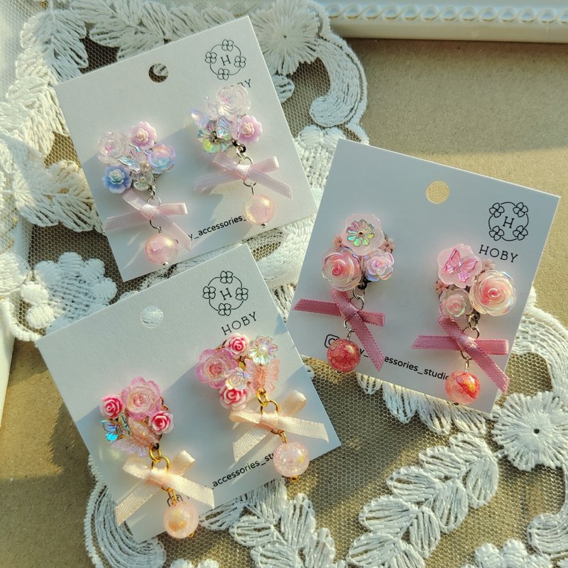 詩經系列蝴蝶結耳環 桃夭 灼華 伊人 Book of Poetry earrings - 耳環/耳夾/耳骨夾 - 不鏽鋼 