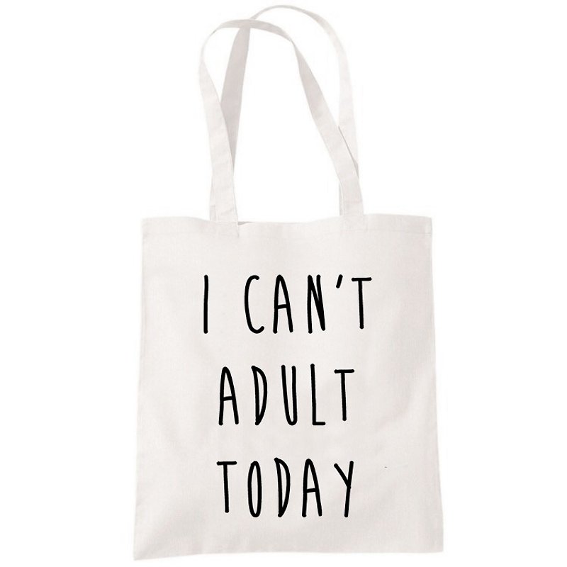 I CAN'T ADULT TODAY Wenqing Canvas Bag Literary Environmental Shopping Bag One-shoulder Tote Bag-Beige - Messenger Bags & Sling Bags - Other Materials White