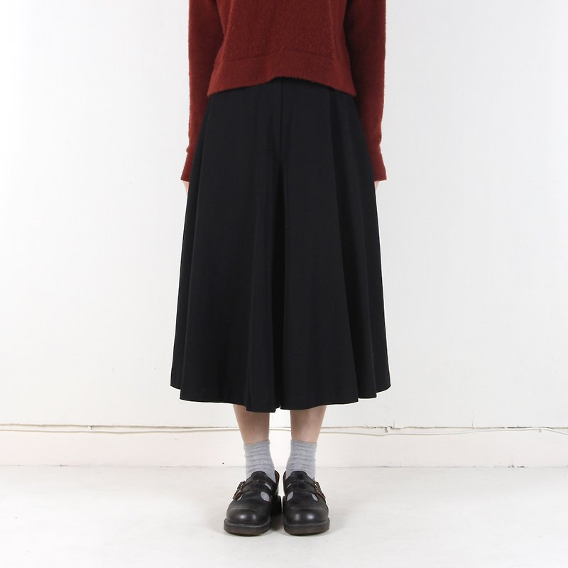 [Vintage] egg plant Vintage silhouette of wide-brimmed wool pants - Skirts - Wool Black