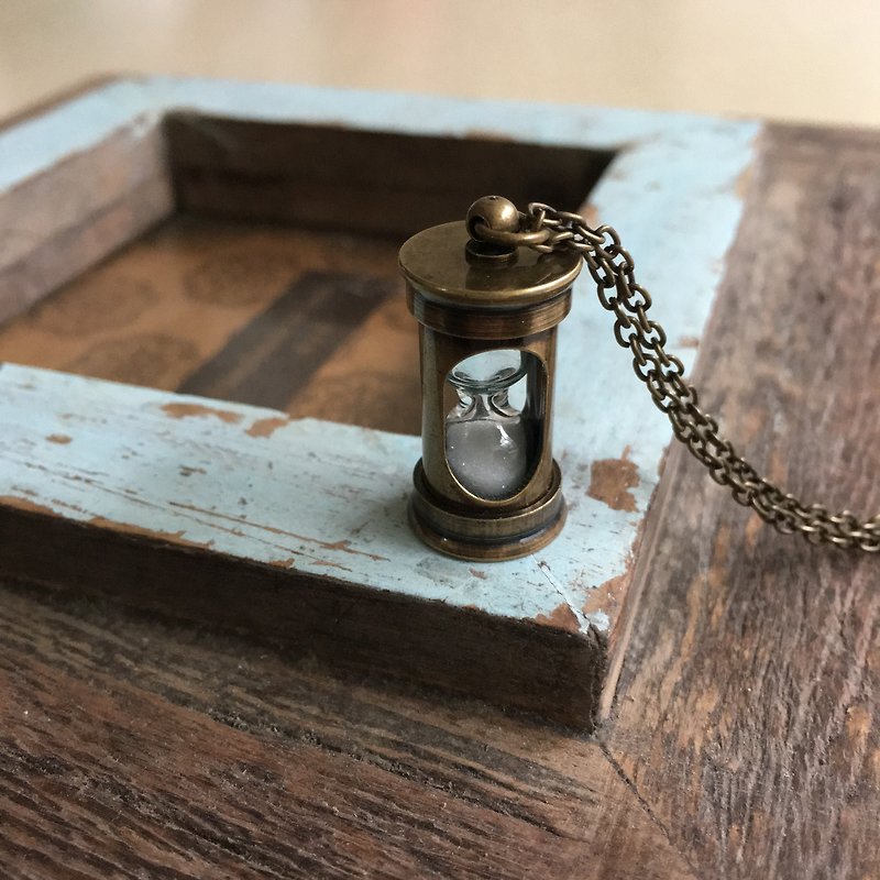 antique brass miniature sand hourglass pendant necklace - Necklaces - Other Metals Brown