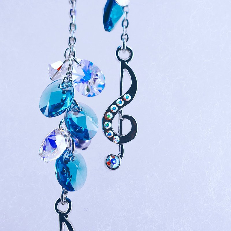 【八音盒】音符多色小水滴水晶耳環情人節禮物 - 耳環/耳夾 - 水晶 藍色