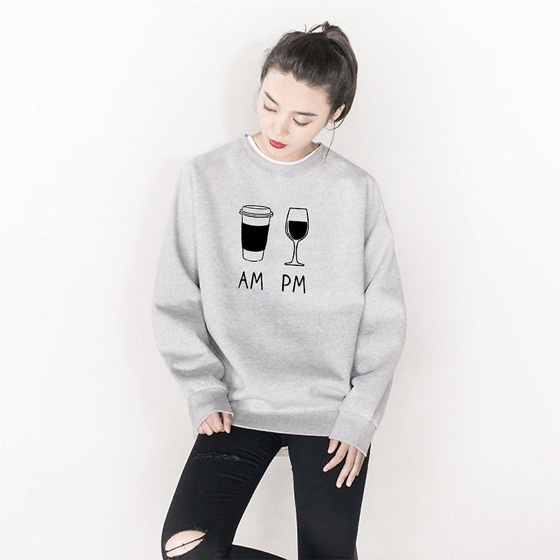 COFFEE AM WINE PM unisex gray sweatshirt - Women's Tops - Cotton & Hemp Gray