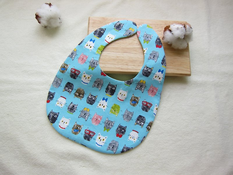 貓咪好朋友-嬰兒寶貝純棉圍兜、口水巾(藍色) - 圍兜/口水巾 - 其他材質 多色