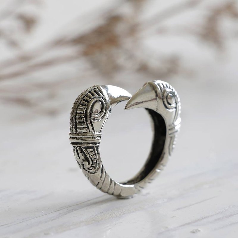 VIKING RAVEN RING Sterling silver Mammen Art Style Jewelry Crow Pagan Norse Bird - General Rings - Other Metals Silver