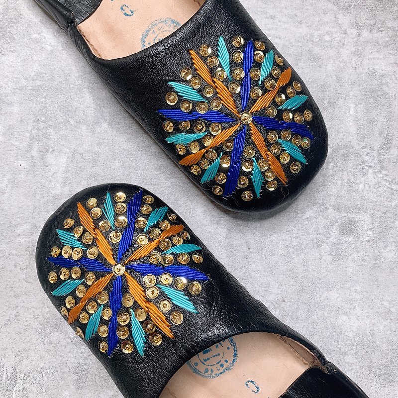 Moroccan babouche mute indoor slippers marjorie garden - Indoor Slippers - Genuine Leather Black