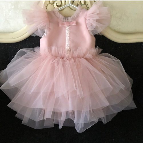 V.I.Angel Pink dress with pearl for baby girl. Birthday dress. Flower girl dress.