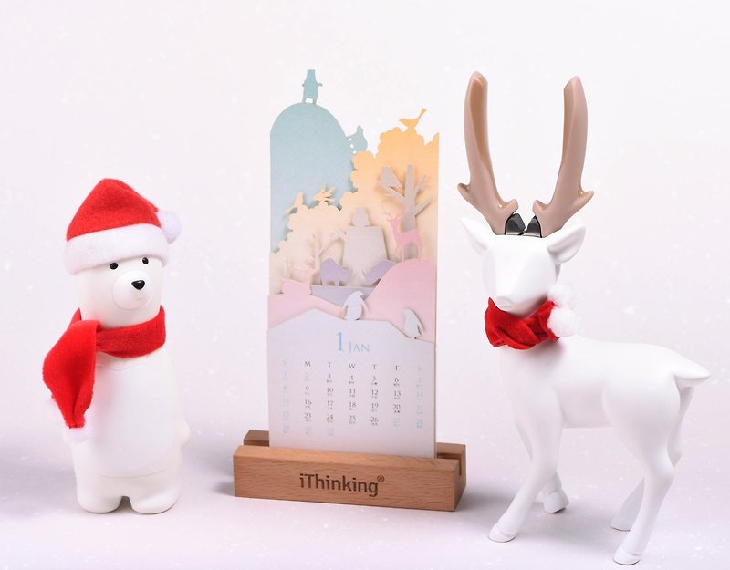 [Lying] white Happy Christmas Bear + Deer stand clamp pliers Grants - Items for Display - Plastic 