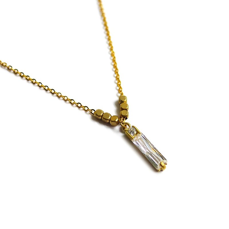 Ficelle | Handmade Brass Natural Stone Necklace|[Zircon] Elegant Long Diamond Clavicle Chain - สร้อยคอทรง Collar - เครื่องเพชรพลอย 
