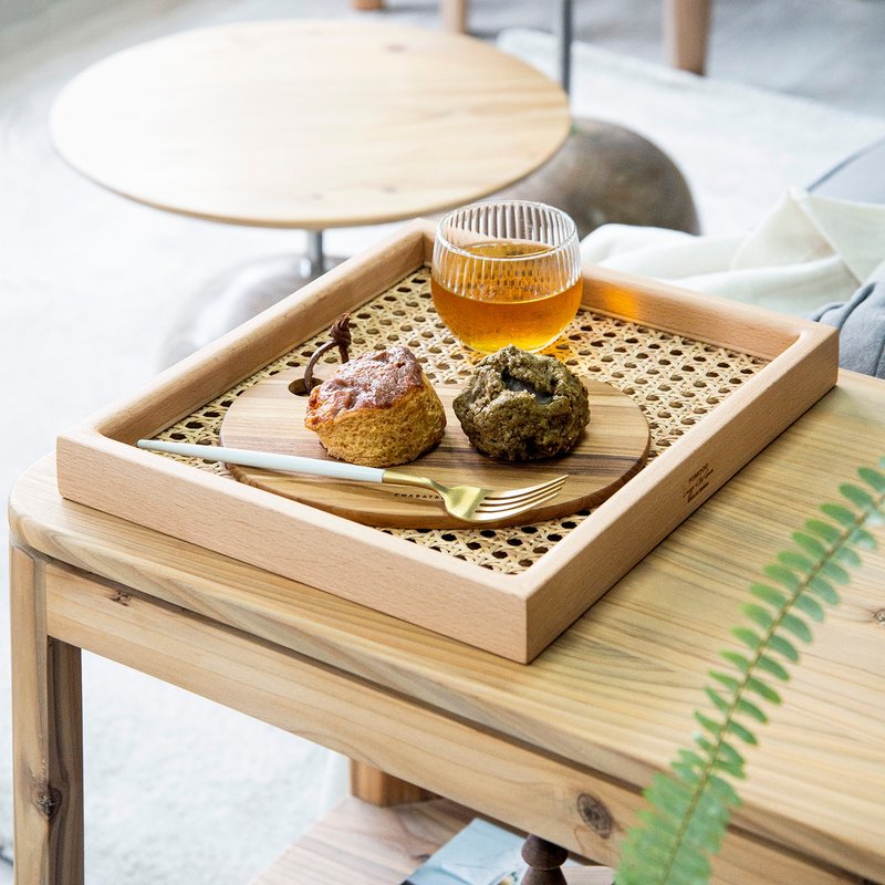 Tomood/ Handmade solid wood square rattan storage tray between soil and wood - North American beech - กล่องเก็บของ - ไม้ สีกากี