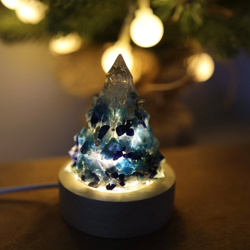 [Christmas Gift] Blue Gold Foil Crystal Christmas Tree Night Light-Ogon Energy Tree/Healing Aquamarine - โคมไฟ - หยก สีน้ำเงิน