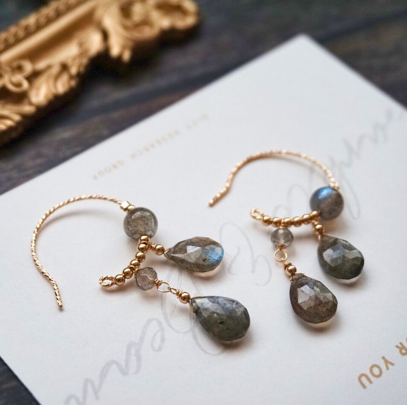 Natural Labradorite Elegant Handmade Pierce Abheri Style - Earrings & Clip-ons - Semi-Precious Stones 