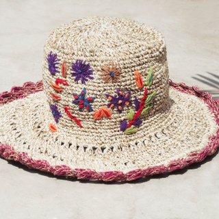 Mother&amp;#39;s Day gift a limited edition of hand-woven cotton Linen cap / knit cap / hat / visor / hat / straw hat - Boho rainbow embroidered flowers forest wind (purple)
