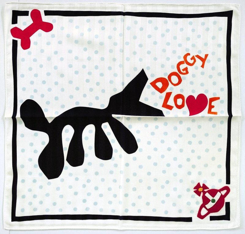 Vivienne Westwood Vintage Handkerchief Black Dog Barking Gift 20 x 19.5 inches - 手帕 - 棉．麻 紅色