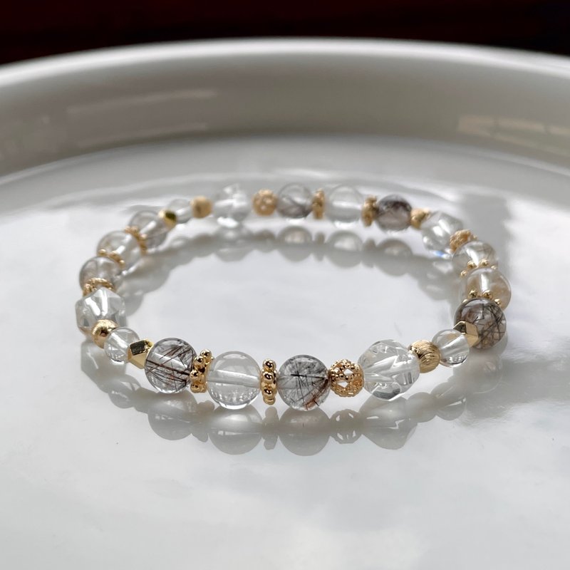 /Nocturne/Avoid evil and purify magnetic field black hair crystal white crystal crystal bracelet crystal bracelet crystal design - สร้อยข้อมือ - คริสตัล ขาว