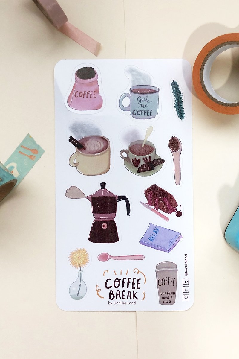 Coffee Break stickers sheet - Coffee Addict, Planner Stickers, Notebook  Sticker