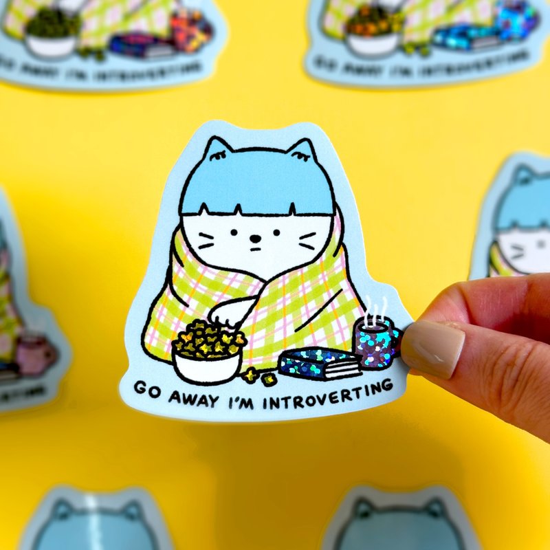 Glitter Sticker - Go Away I'm Introverting - 貼紙 - 防水材質 