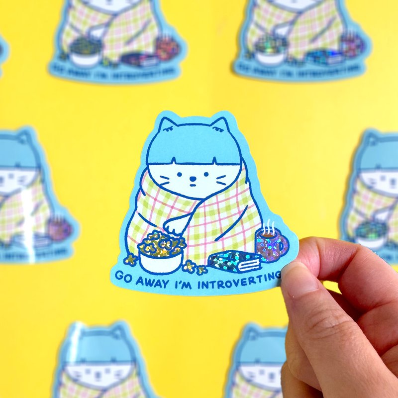 Glitter Sticker - Go Away I'm Introverting - 貼紙 - 防水材質 