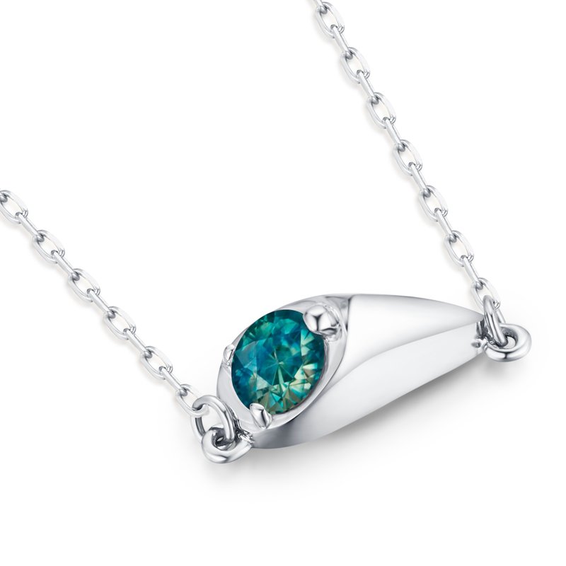 藍綠藍寶石梨形項鍊-簡約疊戴墜飾-14k白金水滴吊墜-9月生日石 - 項鍊 - 貴金屬 綠色