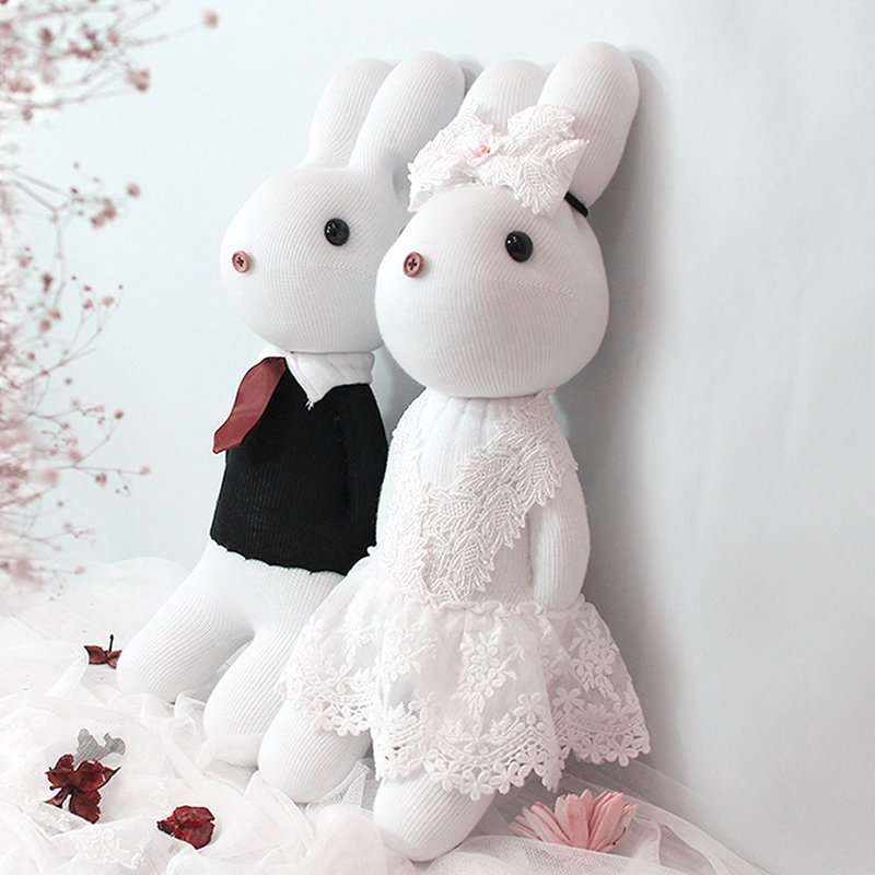 樂比兔LoveRabbit-Merry Me婚禮見證- 新朗新娘設計款 -手工縫製、結婚、求婚、情人、禮物 - 公仔/玩偶 - 聚酯纖維 白色