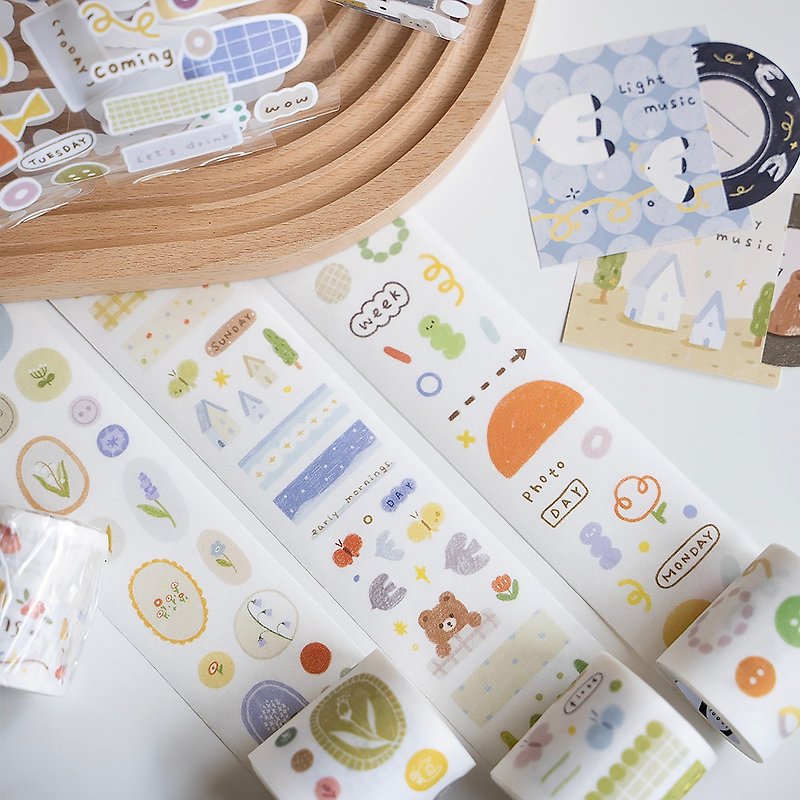 Forest Party Round Cut Film Notebook Tape with Release Paper 5m Roll - Washi Tape - Paper 