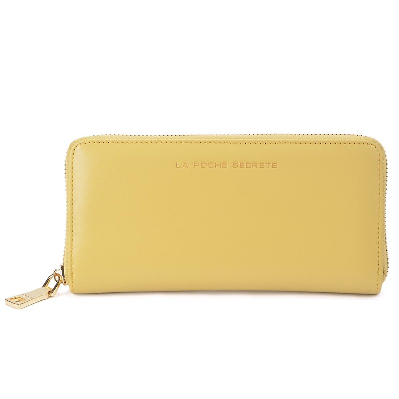 La Poche Secrete] [type favorite mo mo zipper long leather folder _ n _ moon yellow - กระเป๋าสตางค์ - หนังแท้ สีส้ม