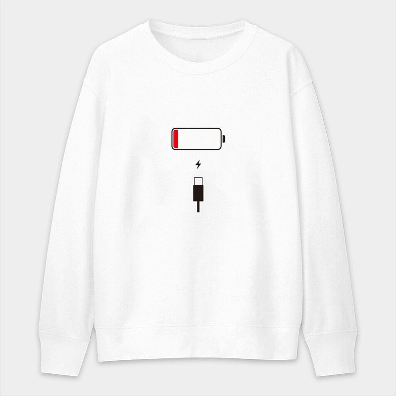 【秋冬新品】充電 中性 圖案 純棉大學T 278 - 帽T/大學T - 棉．麻 白色