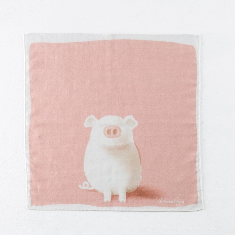 The pig is good at the towel. Pink - ผ้าเช็ดหน้า - ผ้าฝ้าย/ผ้าลินิน สึชมพู
