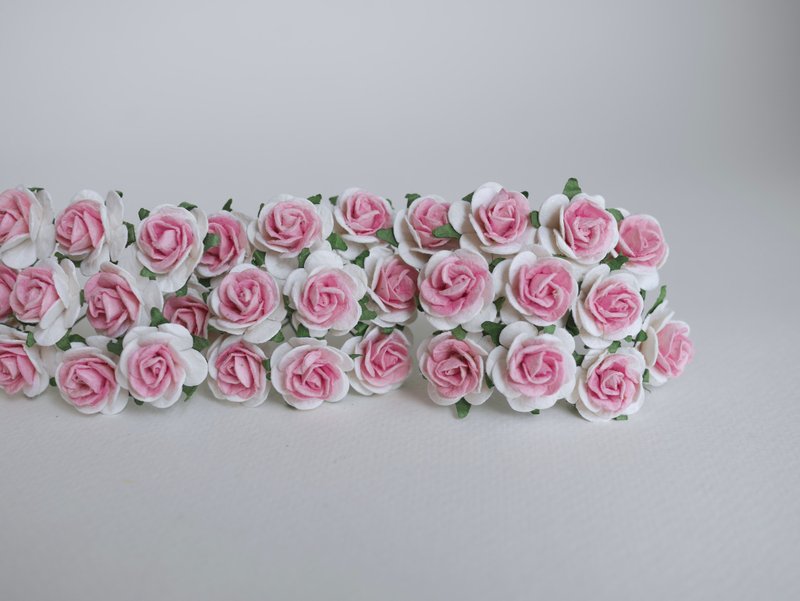 Paper Flower, 50 pieces DIY mulberry rose size 2.0 cm. , 2tone pink-white color - Other - Paper Pink