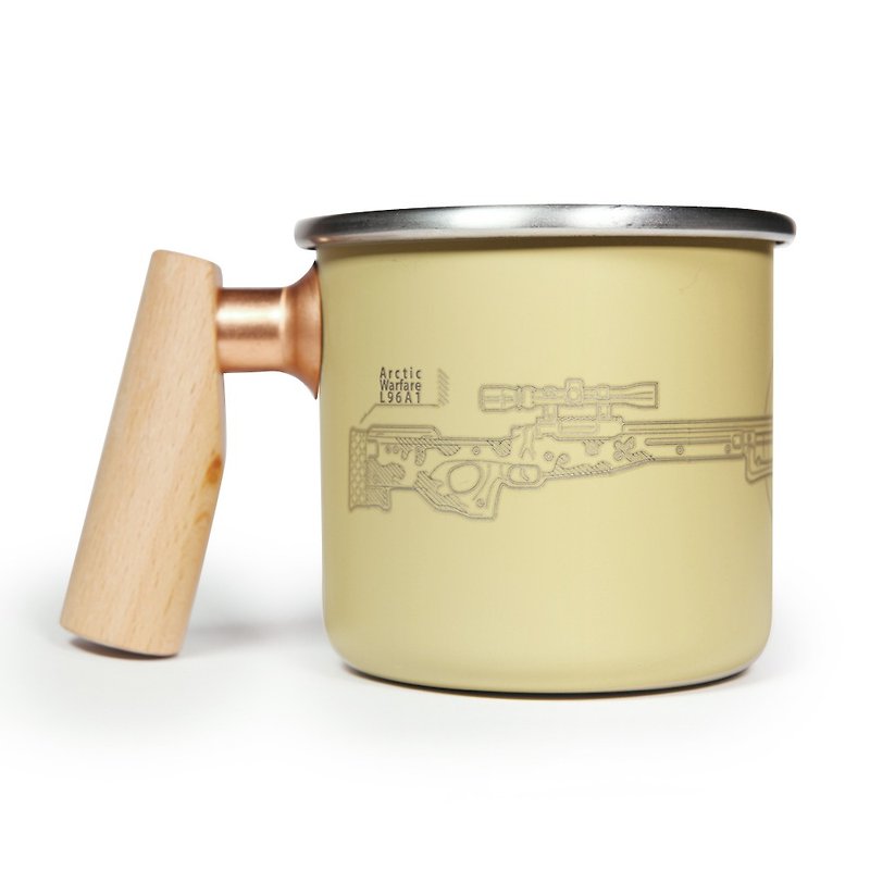 【客製化禮物】木柄 白鐵杯 400ml (SAS)   聖誕節 - 咖啡杯 - 不鏽鋼 卡其色