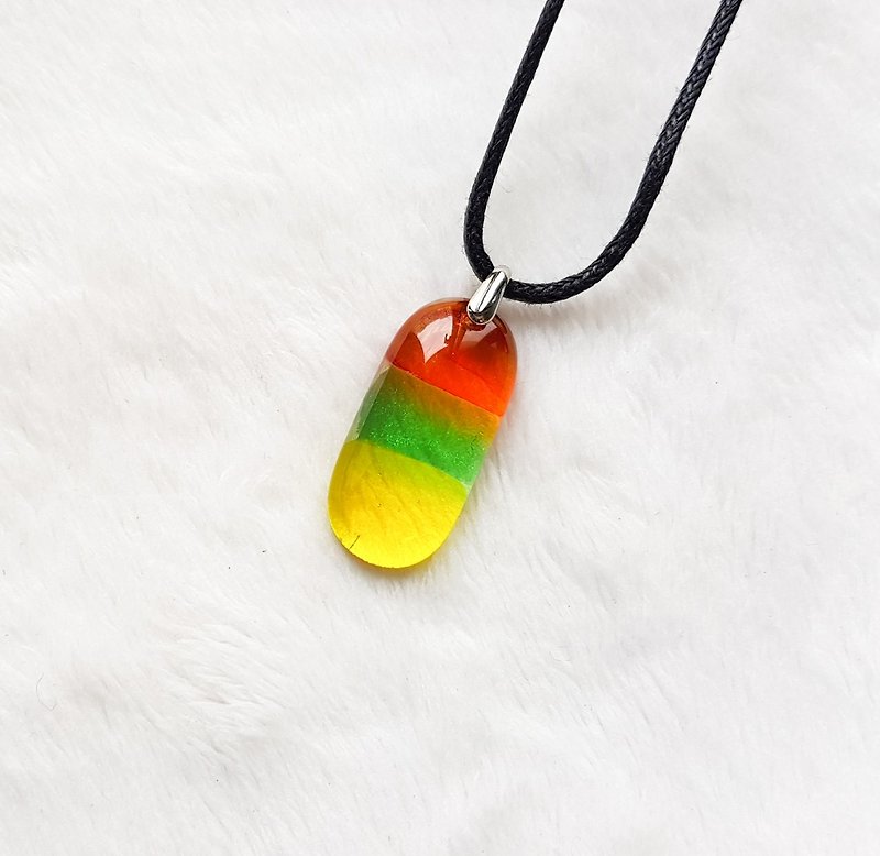 Play color necklace-A orange green yellow - Necklaces - Glass Multicolor