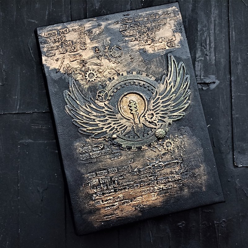 Steampunk grimoire journal handmade for sale Gothic notebook mechanical blank - สมุดบันทึก/สมุดปฏิทิน - กระดาษ สีดำ