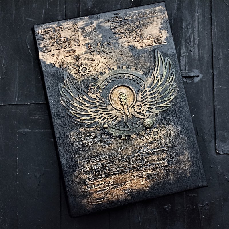 Steampunk grimoire journal handmade for sale Gothic notebook mechanical blank - 筆記本/手帳 - 紙 黑色