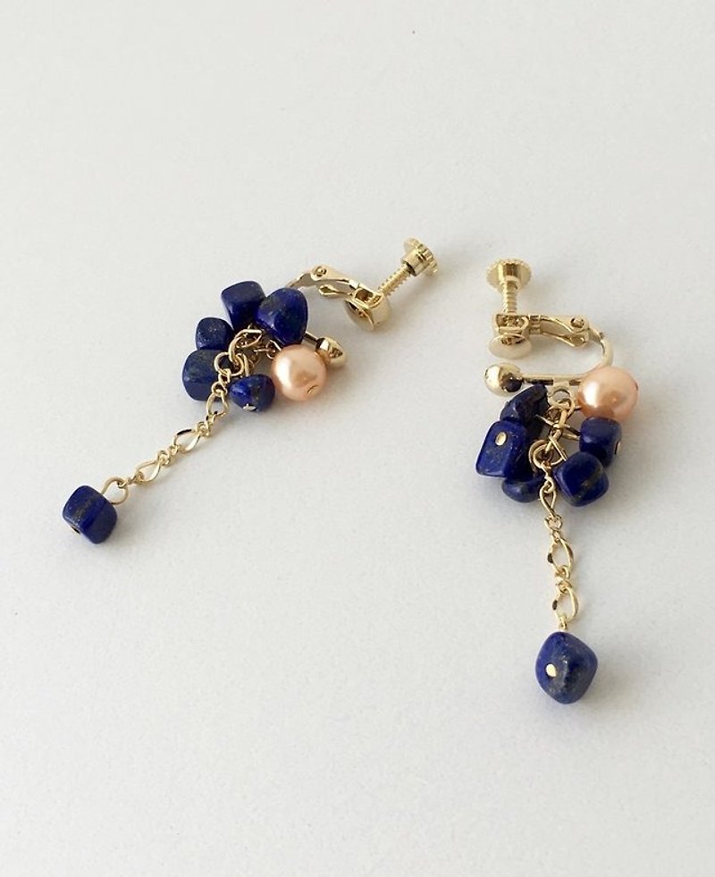 Lapis lazuli and pink pearl earrings or earrings - Earrings & Clip-ons - Gemstone Blue