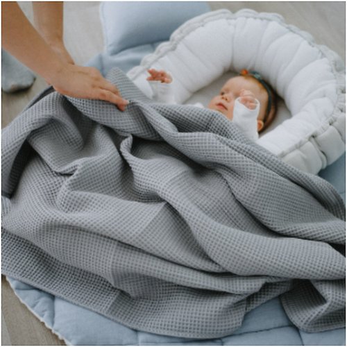 Cot and Cot Grey Waffle Baby Swaddle - Neutral Gender Newborn Blanket