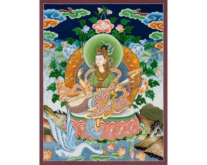 サラスヴァティータンカ – 知恵、学問、芸術の女神 - A93235 - ウォールデコ・壁紙 - その他の素材 多色