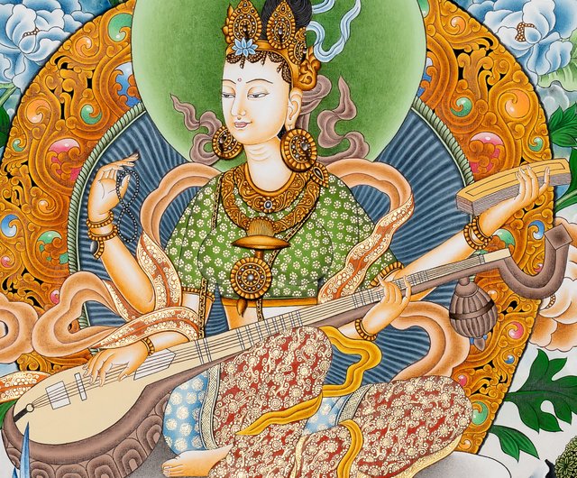 花咲き案内人‥ルカ　　　絵画原画 サラスヴァティータンカ – 知恵、学問、芸術の女神 - A93235