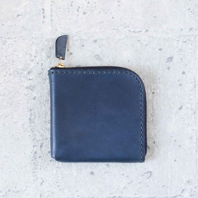 Navy classy leather coin zip wallet - Wallets - Genuine Leather Blue