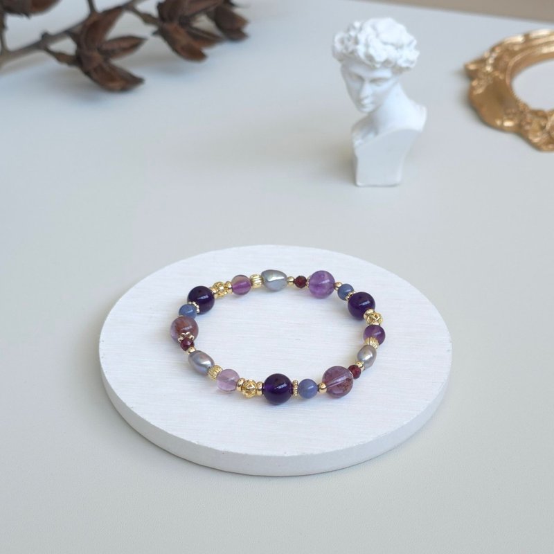 Witch's Purple Party//T-241020/Amethyst/Purple Ghost/Grey Pearl/Tanzanite/ Stone/ - Bracelets - Gemstone Multicolor