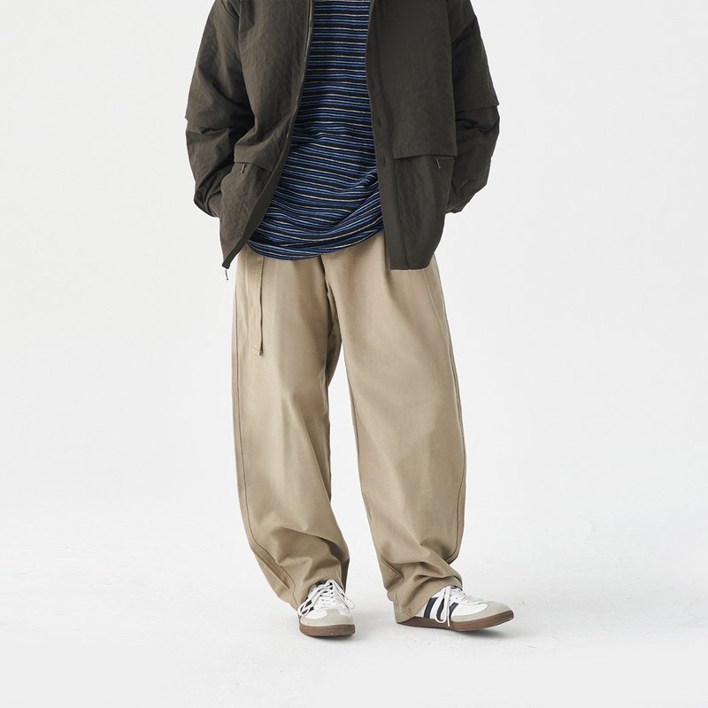 TopBasics 重磅皺褶斜紋長褲 - 男裝工人褲/長褲/牛仔褲 - 棉．麻 卡其色