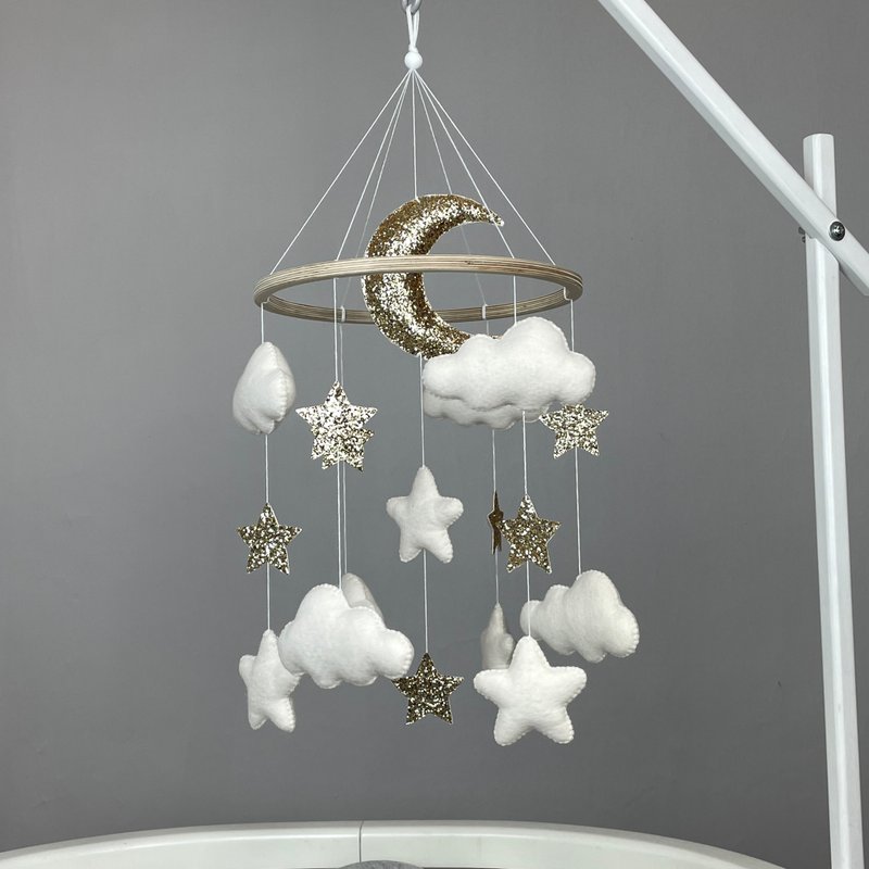 Baby mobile cloud star Neutral nursery mobile crib Gender baby mobile - 寶寶/兒童玩具/玩偶 - 其他材質 金色
