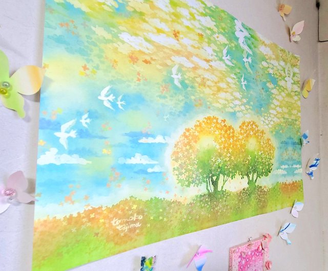 謎の輪　絵　水彩画　絵画　飾り 犀川 （水彩原画・額縁付） 絵画 Curious Atelier 通販 19336798