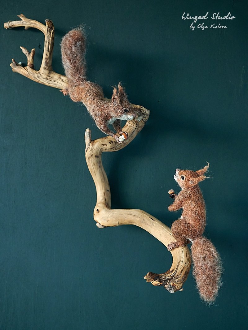 Squirrels. Wall composition. Available for purchase. - 壁貼/牆壁裝飾 - 羊毛 橘色