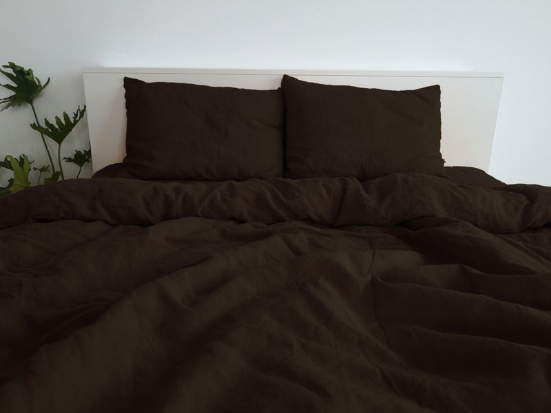 Brown linen pillowcase / Brown pillow cover / Euro, American, Taiwan size - 寢具/床包 - 亞麻 咖啡色