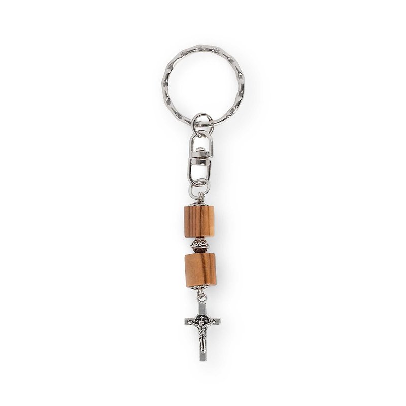 Wood Keychains Brown - Multi-use ornament,import,cylinder olive wood bead,Jesus crucifix,hand-woven
