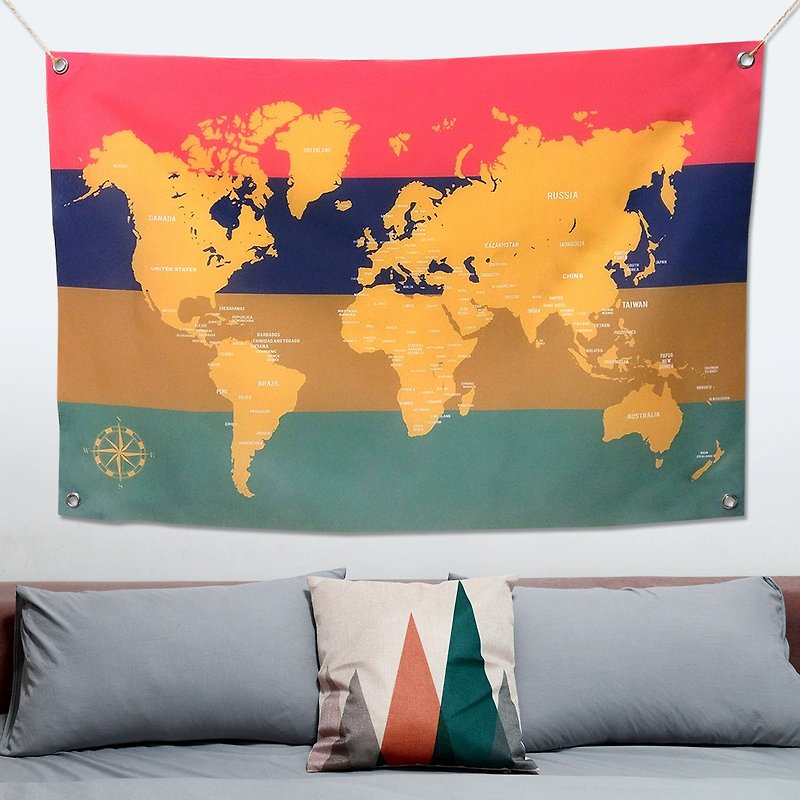 遊び心のある世界地図布（中） - ウォールデコ・壁紙 - その他の素材 多色
