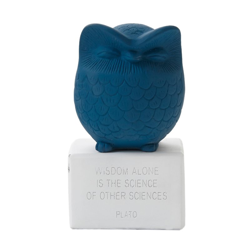Ancient Greek Cute Owl Ornament Owl M (Medium - Dark Blue) - Handmade Ceramic Statue - ของวางตกแต่ง - ดินเผา สีน้ำเงิน