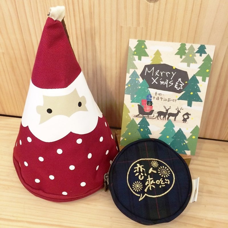 layoo to │ Christmas gift Christmas Claus waterproof bag + lovers vow to Lucky blessing purse - Scotland Green Grid - กระเป๋าใส่เหรียญ - ผ้าฝ้าย/ผ้าลินิน สีเขียว