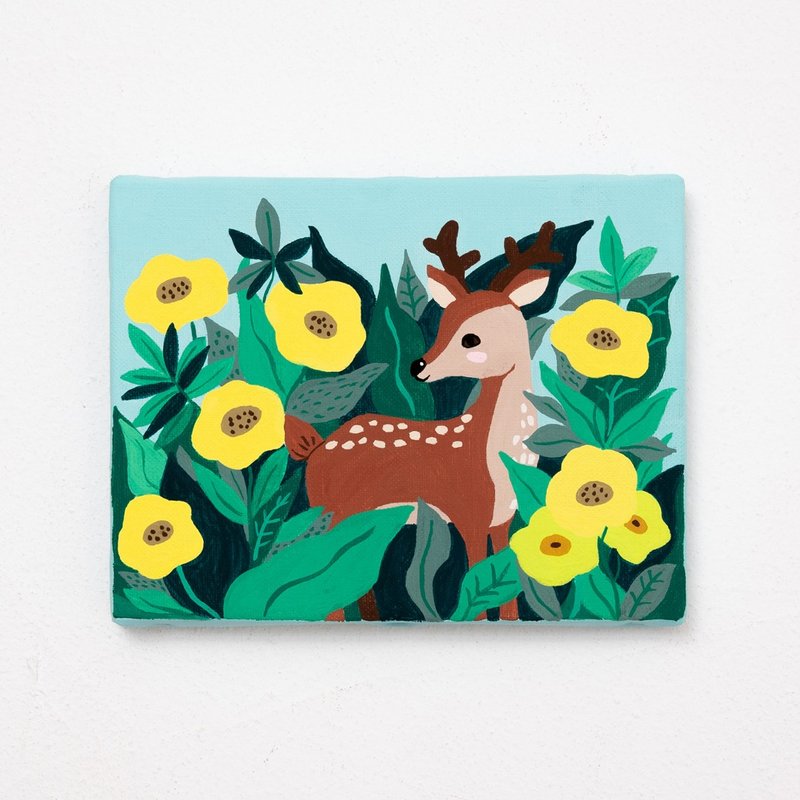 Original Painting // Daytime in the Forest // Fawn - โปสเตอร์ - ผ้าฝ้าย/ผ้าลินิน สีน้ำเงิน