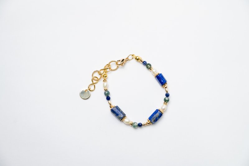 [Blue and white porcelain] 005 lapis lazuli pearl water grass agate bracelet - Bracelets - Gemstone 