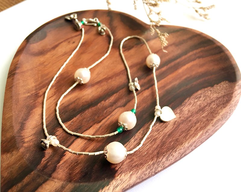 Ops Pearl silver necklace-小珍珠/純銀/限定/項鍊/手工/富足 - 項鍊 - 其他金屬 白色